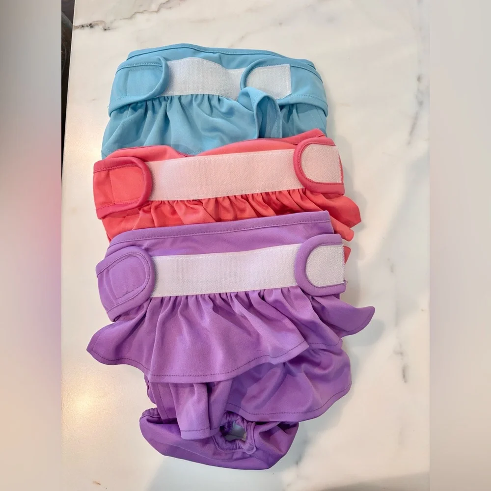 Ruffled Puppy Diapers in Pink and Blue size L (see photo measurements)